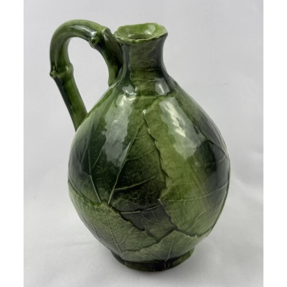 RARE Italian VIETRI Ceramic Dispenser Green Grape Leaf Cruet 9685